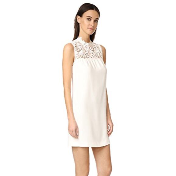 Theory Aronella Elevate Crepe Lace-Yoke Dress in Ivory Size 8 - Picture 2 of 10
